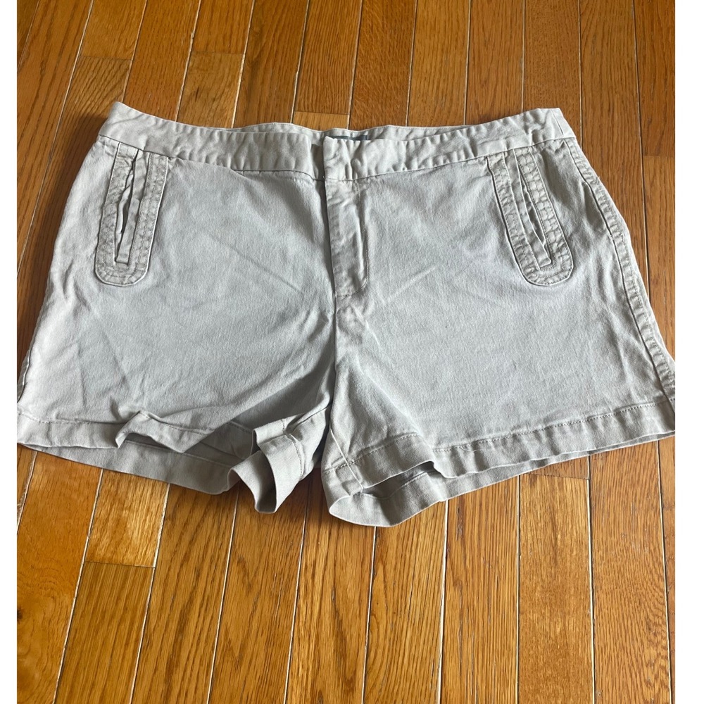 GAP‎ Shorts Womens Sz 14 Beige Flat Front Chino Mid Rise Stretch Pockets Shortie